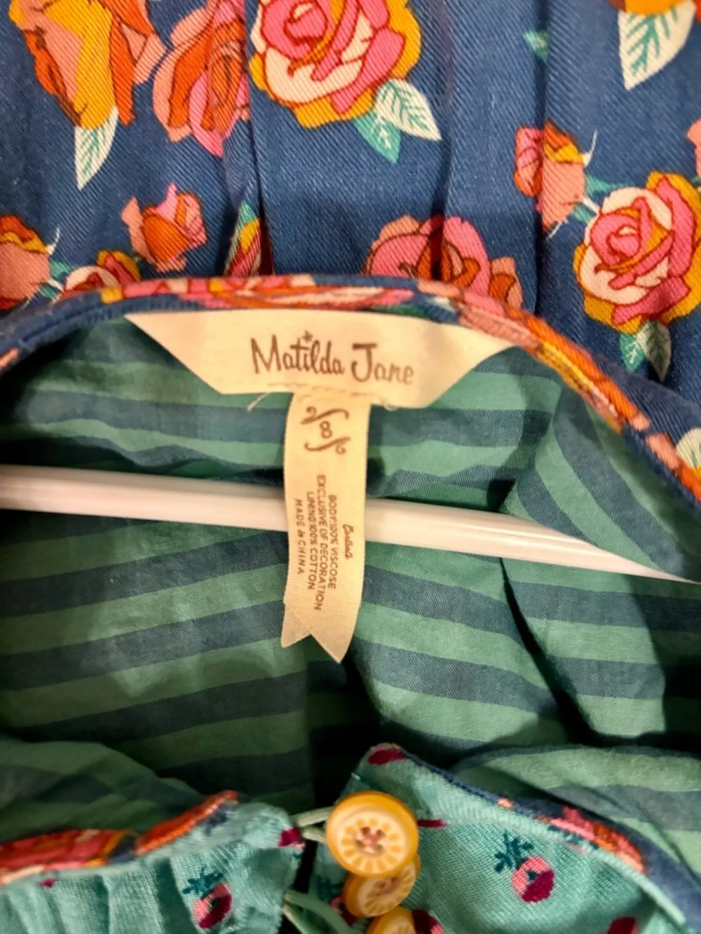 Matilda Jane Blue Floral Tiered Dress with Mint Yoke - Picture 3 of 4